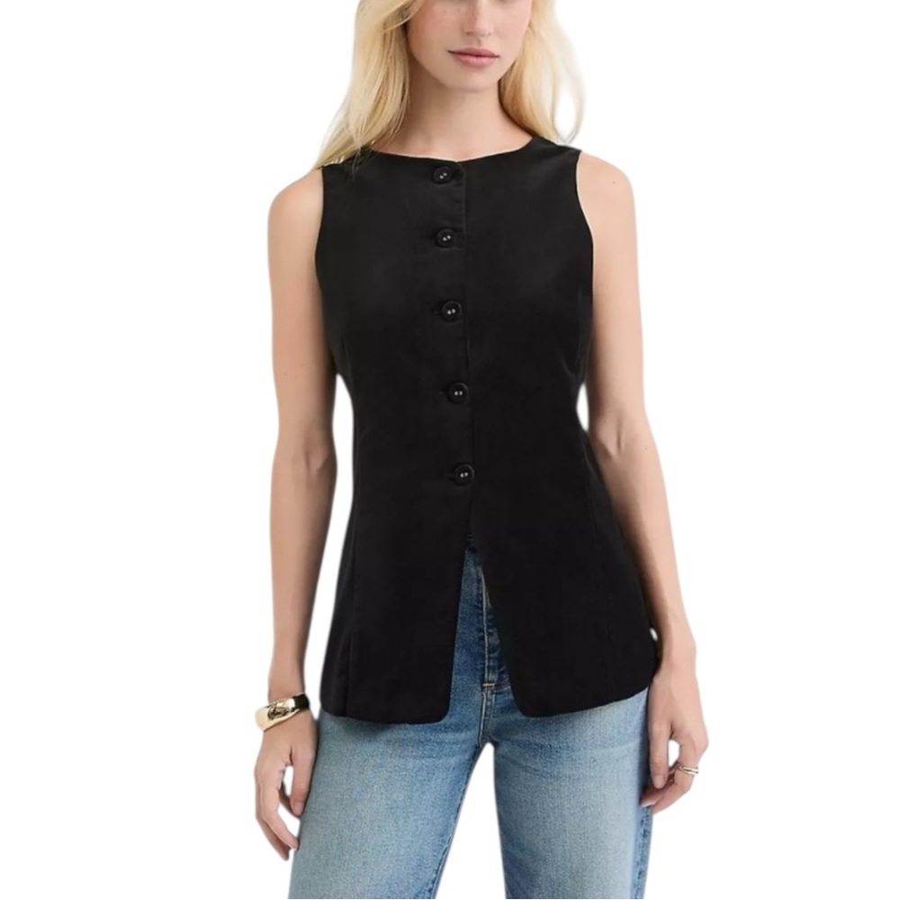 LOFT NWT Button-Front Sleeveless Vest in Black Size XLP (PETITE) — NWT